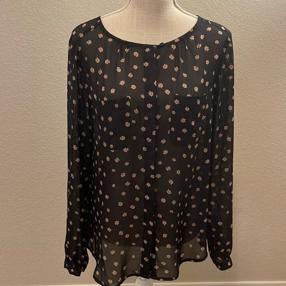 Women’s Ann Taylor Loft Black/Tan Sheer Blouse Size medium